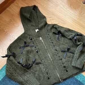 Lisa Says Gah Shelby Bow Zip Up Hoodie Coquette XS/S